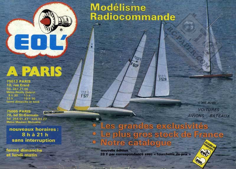 Publicité EOL Voilier R/C classe M 'Concombre Masqué MkII' 1978
